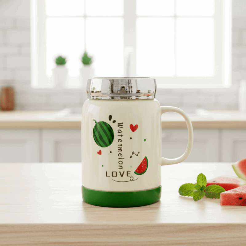 Watermelon Coffee Mug – Fresh & Fun Ceramic with Green Lid