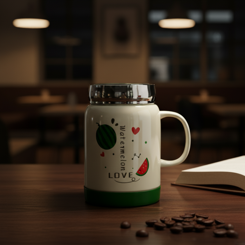 Watermelon Coffee Mug – Fresh & Fun Ceramic with Green Lid