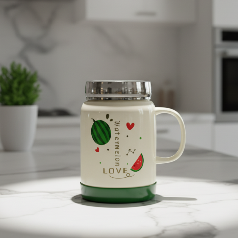 Watermelon Coffee Mug – Fresh & Fun Ceramic with Green Lid