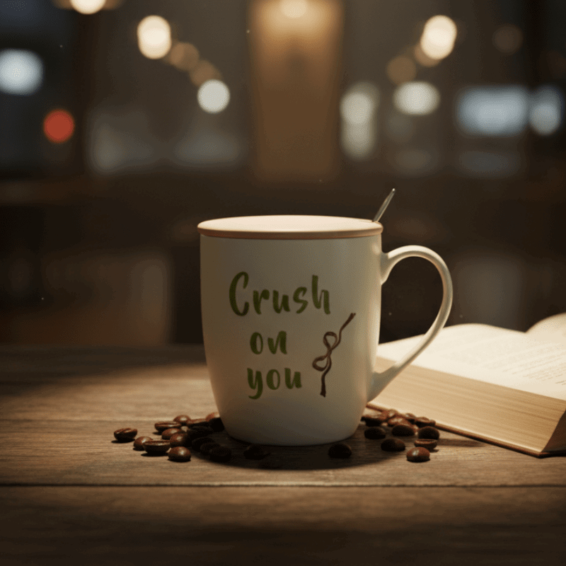 Crush On You Coffee Mug – Ceramic Mug with Lid & Spoon