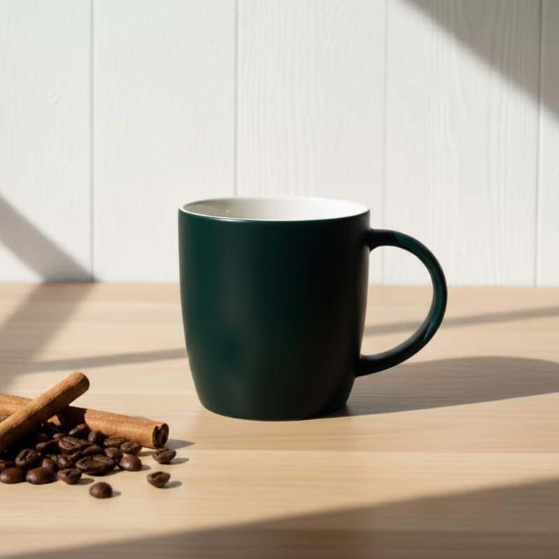 Emerald Essence Mug – Matte Dark Green Ceramic with Elegant Design