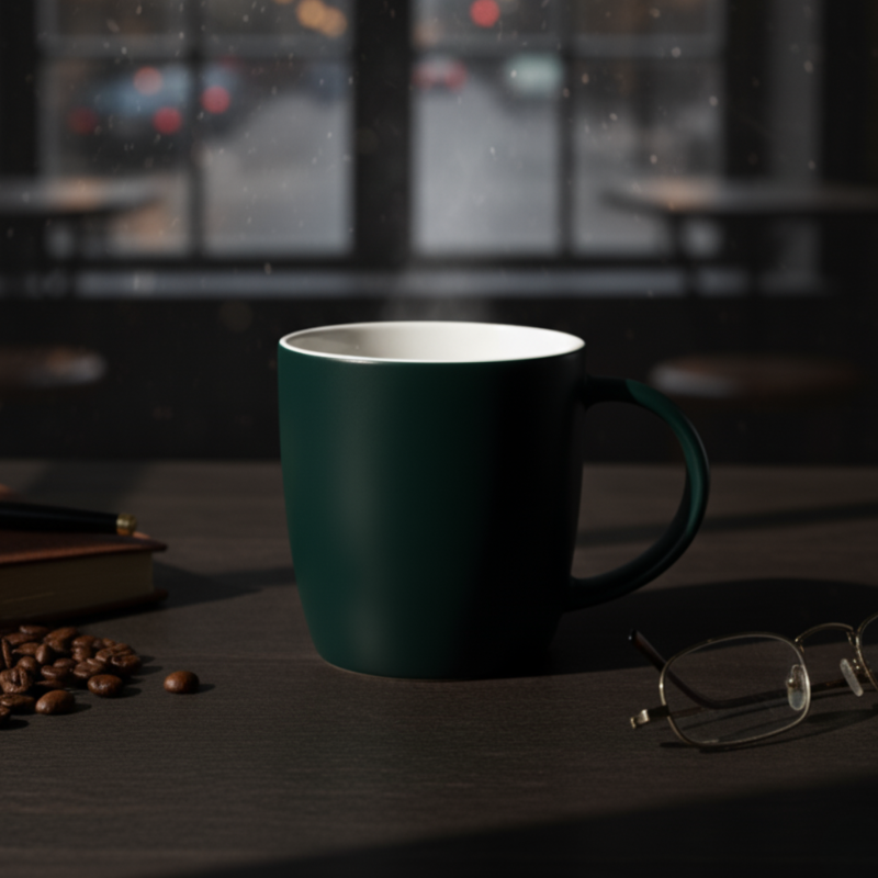 Emerald Essence Mug – Matte Dark Green Ceramic with Elegant Design