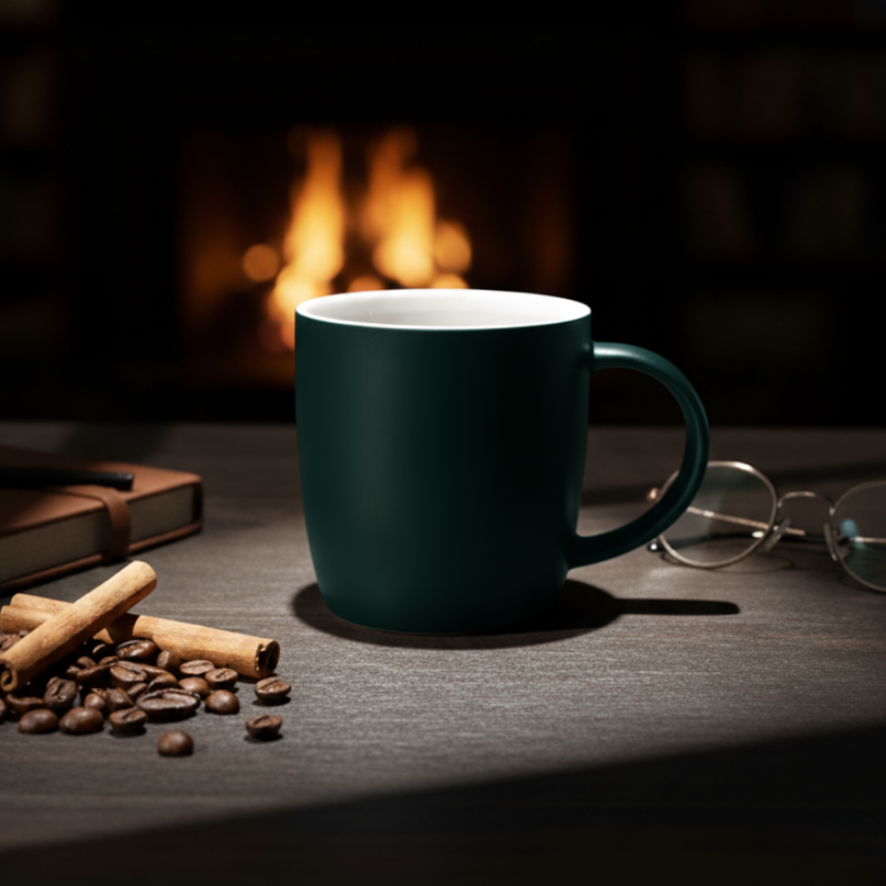 Emerald Essence Mug – Matte Dark Green Ceramic with Elegant Design