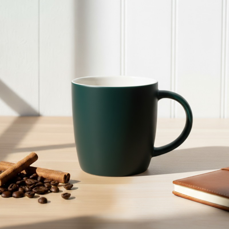 Emerald Essence Mug – Matte Dark Green Ceramic with Elegant Design
