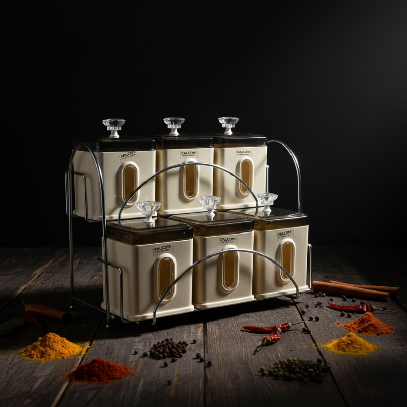 Falcon 6-Piece Spice Jar Set – Premium Spice Rack with Metal Stand