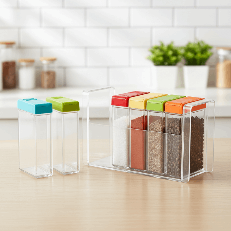6-Piece Acrylic Spice Shaker Set with Multi-Color Lids and Knobs