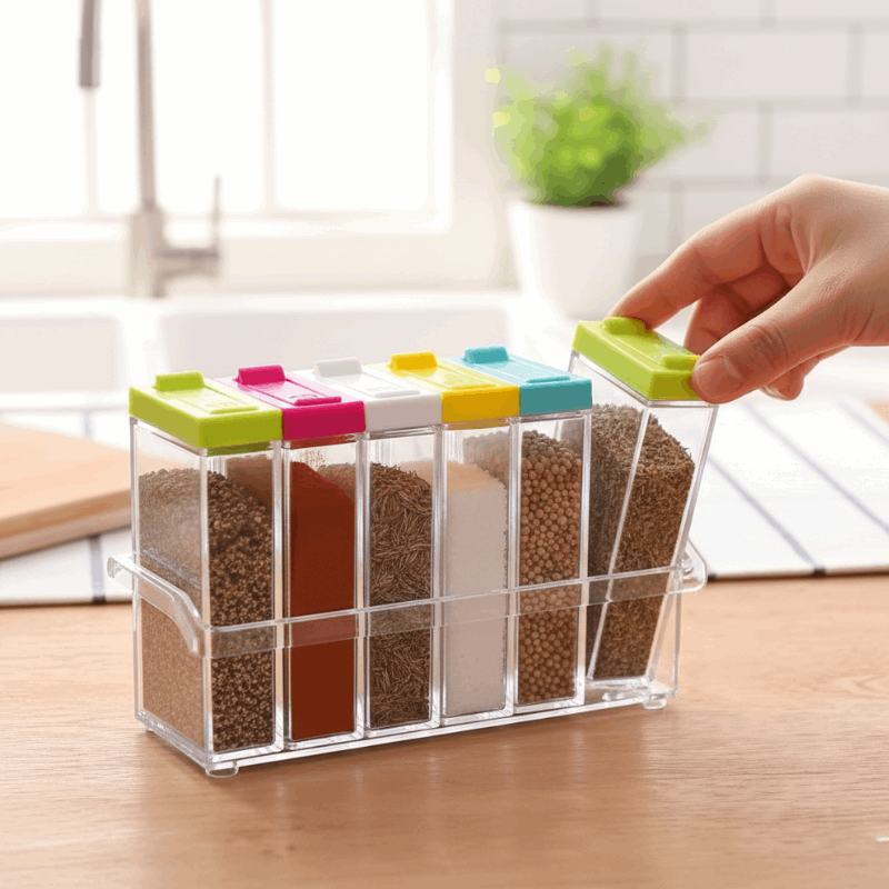 6-Piece Acrylic Spice Shaker Set with Multi-Color Lids and Knobs