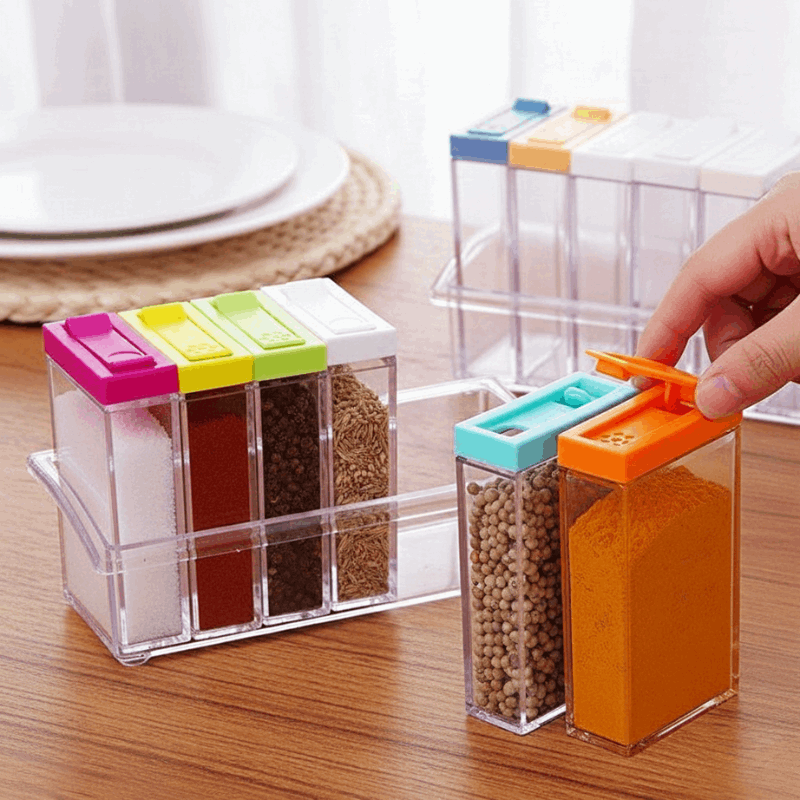 6-Piece Acrylic Spice Shaker Set with Multi-Color Lids and Knobs