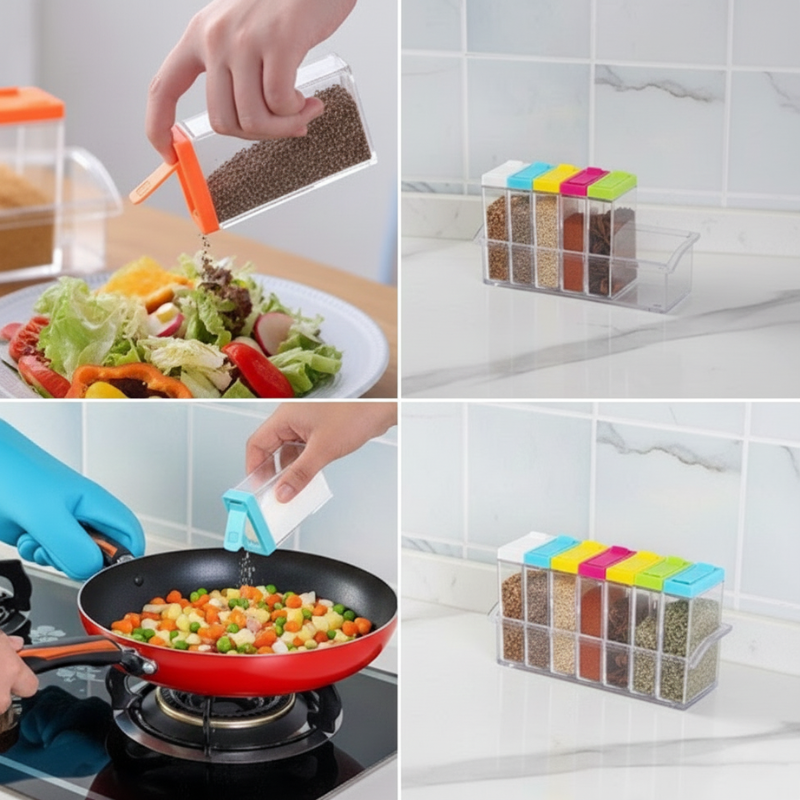 6-Piece Acrylic Spice Shaker Set with Multi-Color Lids and Knobs