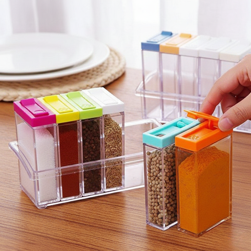 6-Piece Acrylic Spice Shaker Set with Multi-Color Lids and Knobs