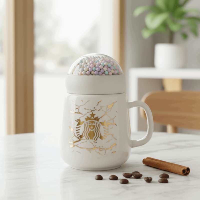 Cloud Sip Coffee Mug – Creative Ceramic with Floating Balls Lid