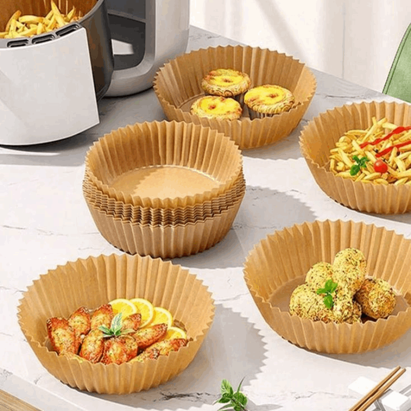 Air Fryer Disposable Paper Liners – 50 Pieces – Waterproof & Oil-Proof Non-Stick Baking Paper