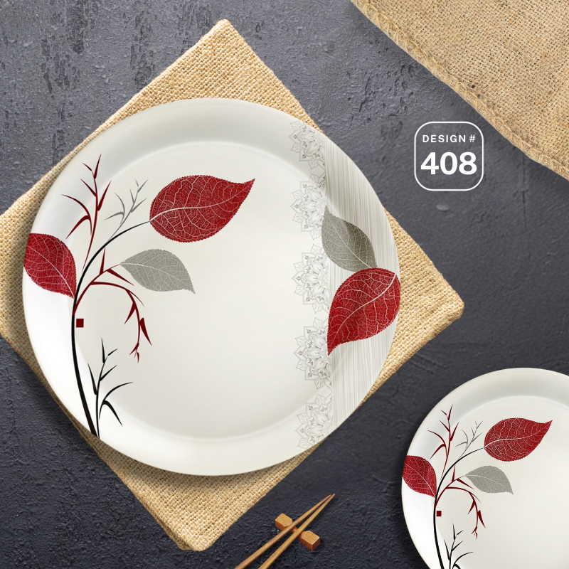 Apollo Trix 72-Piece Melamine Dinner Set – 8 Person Serving – Double Glaze Shine – 14 Unique Designs