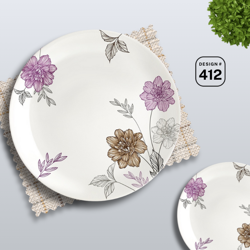 Apollo Trix 72-Piece Melamine Dinner Set – 8 Person Serving – Double Glaze Shine – 14 Unique Designs