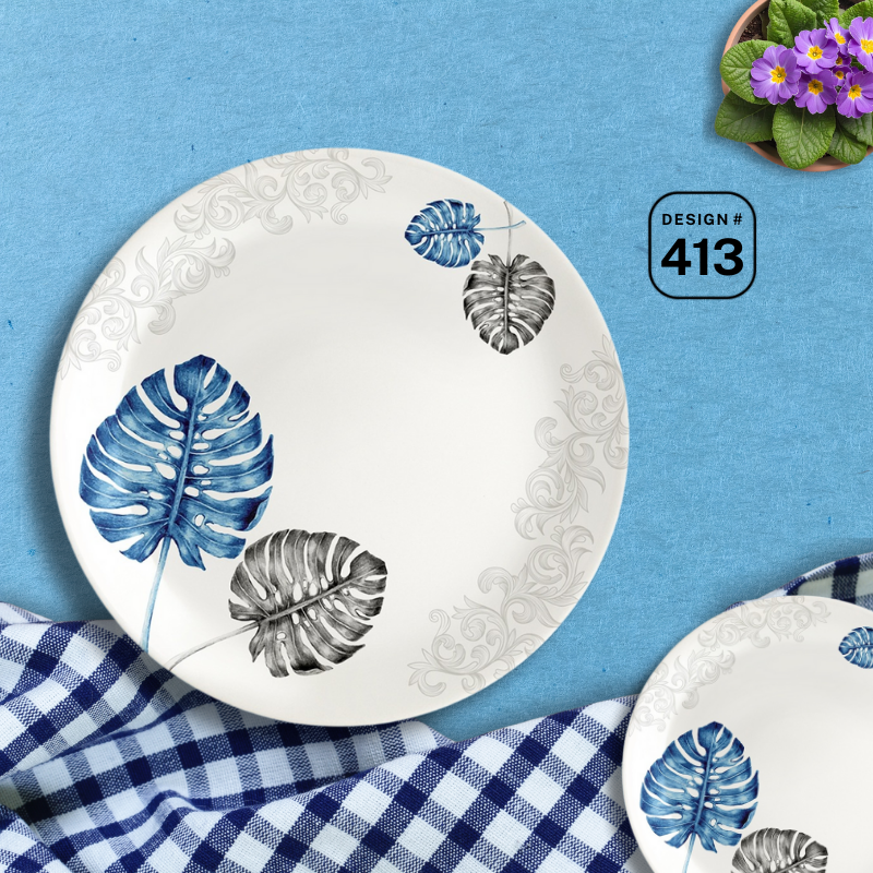 Apollo Trix 72-Piece Melamine Dinner Set – 8 Person Serving – Double Glaze Shine – 14 Unique Designs