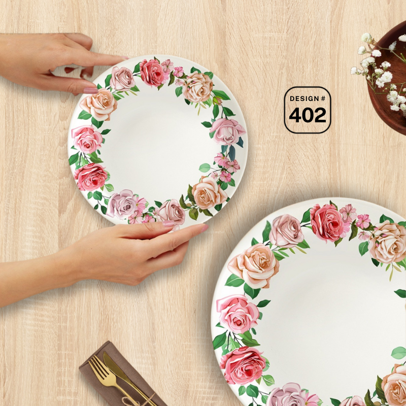 Apollo Trix 72-Piece Melamine Dinner Set – 8 Person Serving – Double Glaze Shine – 14 Unique Designs