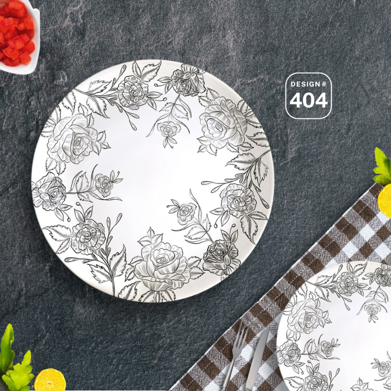 Apollo Trix 72-Piece Melamine Dinner Set – 8 Person Serving – Double Glaze Shine – 14 Unique Designs