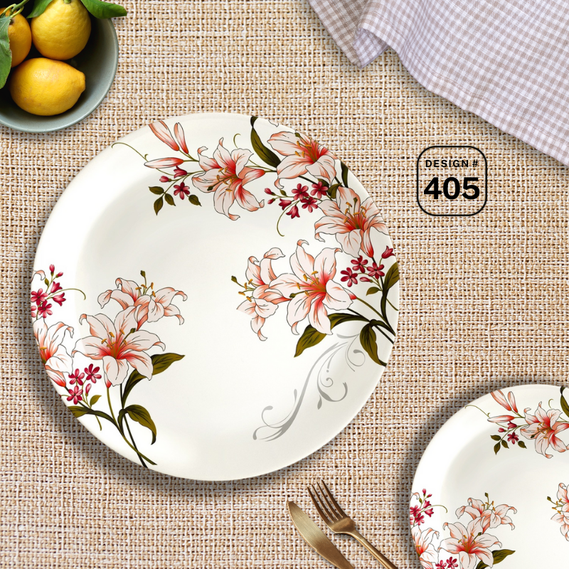 Apollo Trix 72-Piece Melamine Dinner Set – 8 Person Serving – Double Glaze Shine – 14 Unique Designs