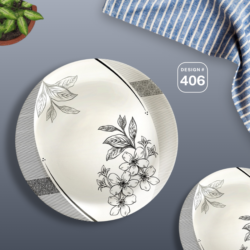 Apollo Trix 72-Piece Melamine Dinner Set – 8 Person Serving – Double Glaze Shine – 14 Unique Designs