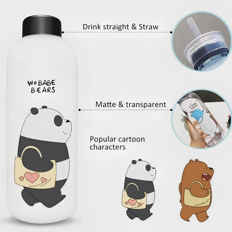 Bear Water Bottle with Dual Lids - 1 Liter Capacity