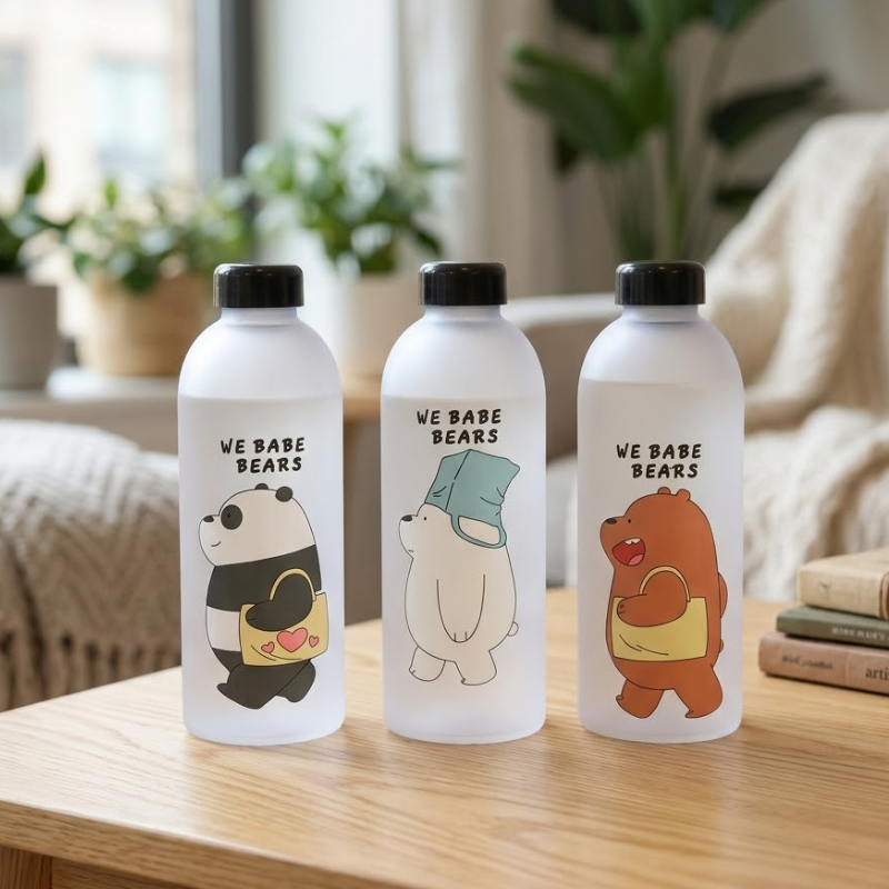 Bear Water Bottle with Dual Lids - 1 Liter Capacity