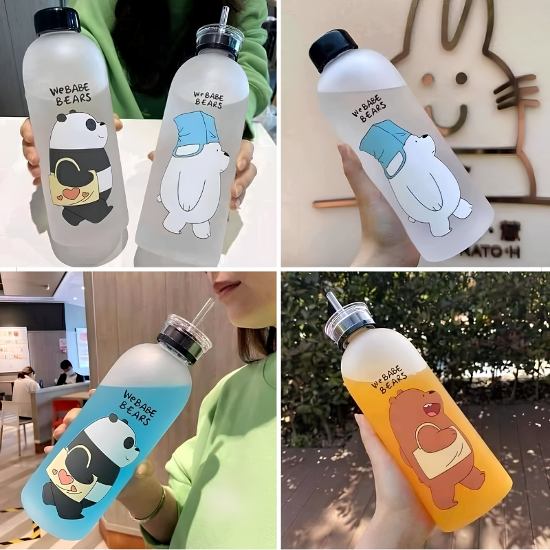 Bear Water Bottle with Dual Lids - 1 Liter Capacity