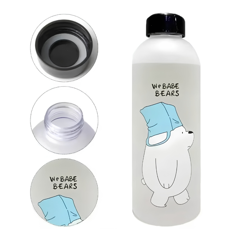 Bear Water Bottle with Dual Lids - 1 Liter Capacity
