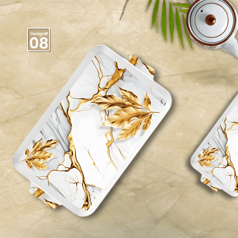 Dine Decor 3-Piece Melamine Serving Tray Set – Stylish Multi-Purpose Trays with Handles (8 Elegant Designs)