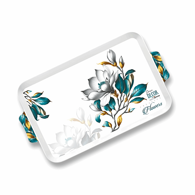 Dine Decor 3-Piece Melamine Serving Tray Set – Stylish Multi-Purpose Trays with Handles (8 Elegant Designs)