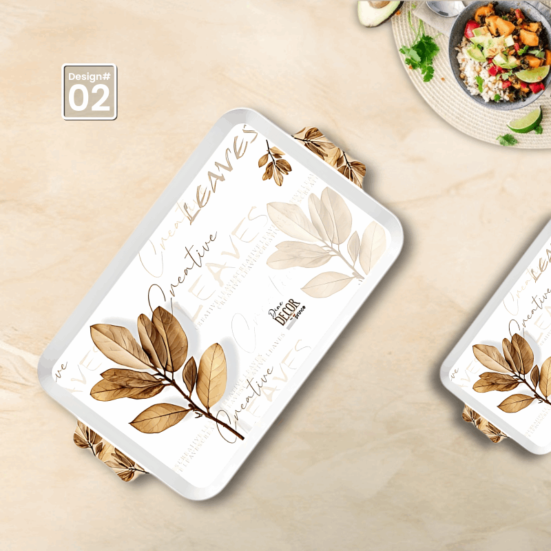 Dine Decor 3-Piece Melamine Serving Tray Set – Stylish Multi-Purpose Trays with Handles (8 Elegant Designs)