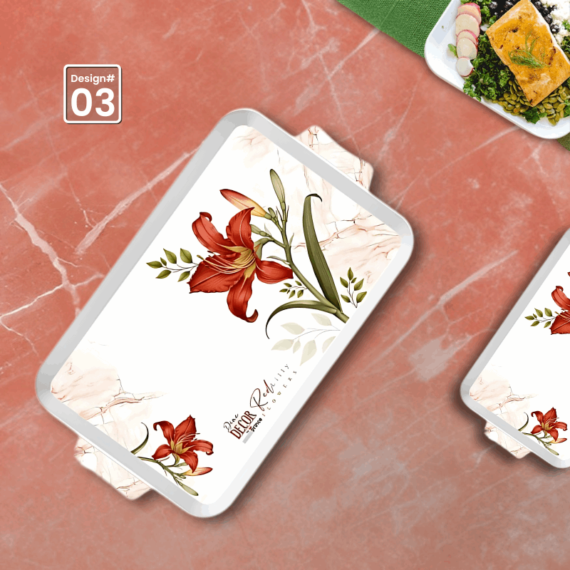 Dine Decor 3-Piece Melamine Serving Tray Set – Stylish Multi-Purpose Trays with Handles (8 Elegant Designs)