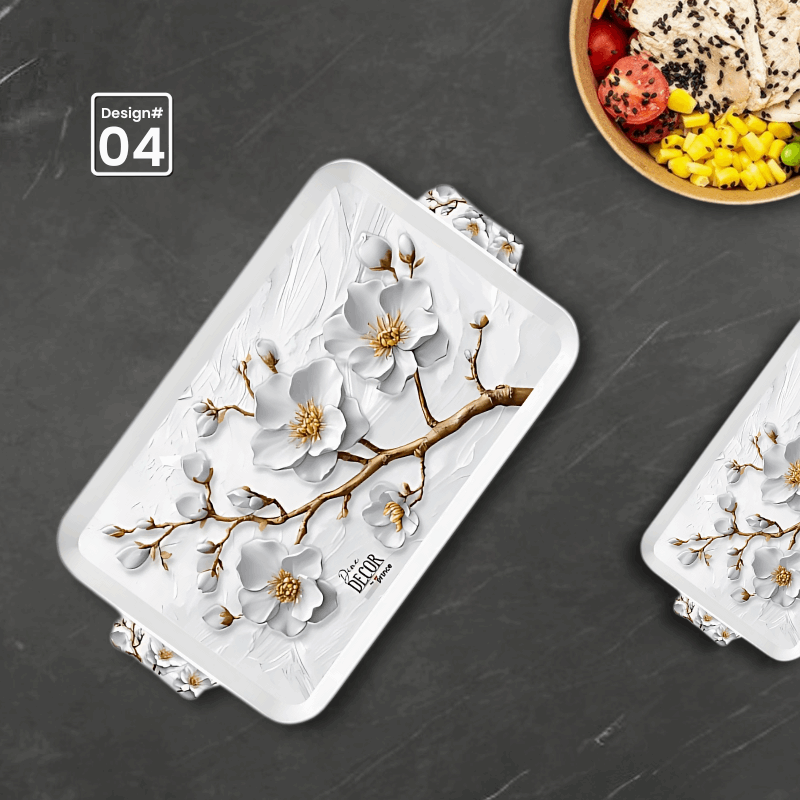 Dine Decor 3-Piece Melamine Serving Tray Set – Stylish Multi-Purpose Trays with Handles (8 Elegant Designs)