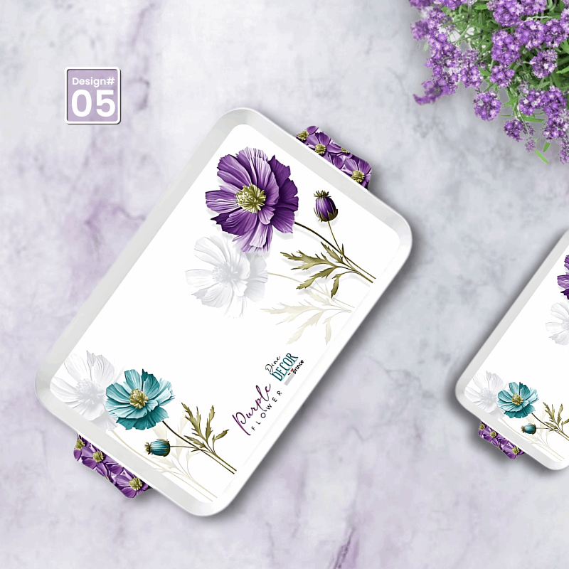 Dine Decor 3-Piece Melamine Serving Tray Set – Stylish Multi-Purpose Trays with Handles (8 Elegant Designs)