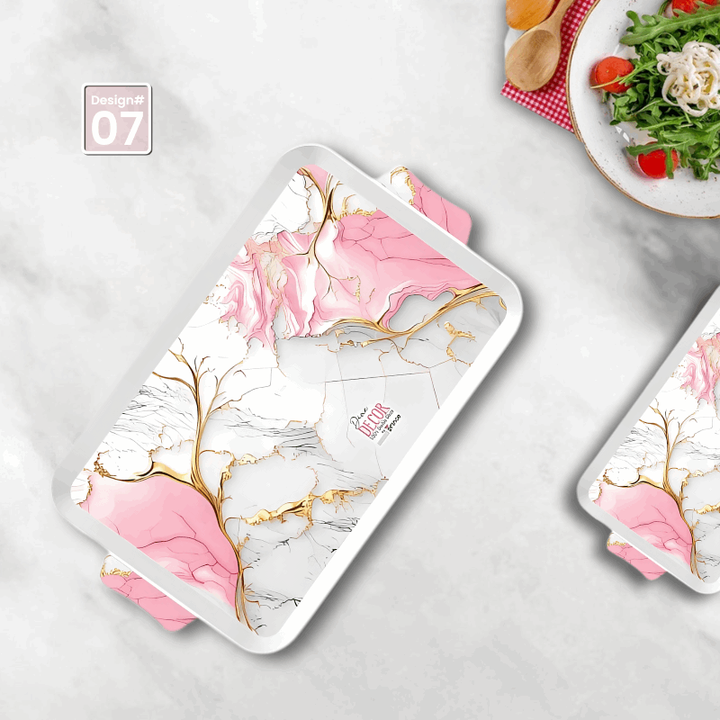 Dine Decor 3-Piece Melamine Serving Tray Set – Stylish Multi-Purpose Trays with Handles (8 Elegant Designs)