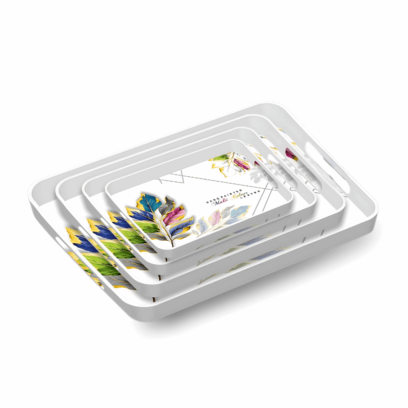 Dine Art 4-Piece Melamine Serving Tray Set – Elegant Design, Multi-Purpose with Handles