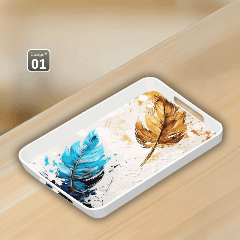 Dine Art 4-Piece Melamine Serving Tray Set – Elegant Design, Multi-Purpose with Handles