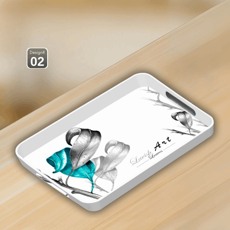 Dine Art 4-Piece Melamine Serving Tray Set – Elegant Design, Multi-Purpose with Handles