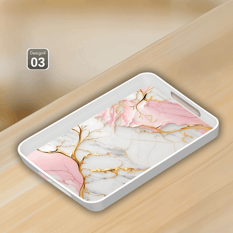 Dine Art 4-Piece Melamine Serving Tray Set – Elegant Design, Multi-Purpose with Handles