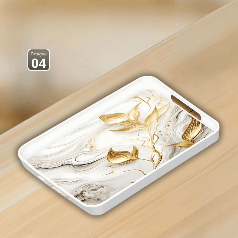 Dine Art 4-Piece Melamine Serving Tray Set – Elegant Design, Multi-Purpose with Handles