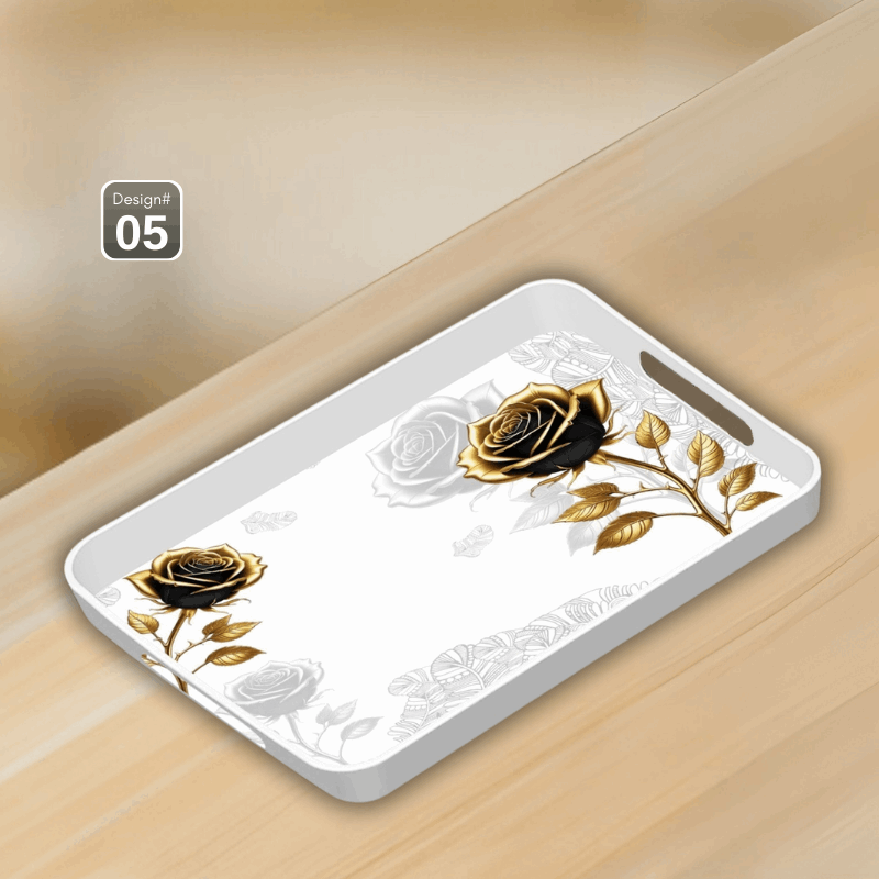 Dine Art 4-Piece Melamine Serving Tray Set – Elegant Design, Multi-Purpose with Handles