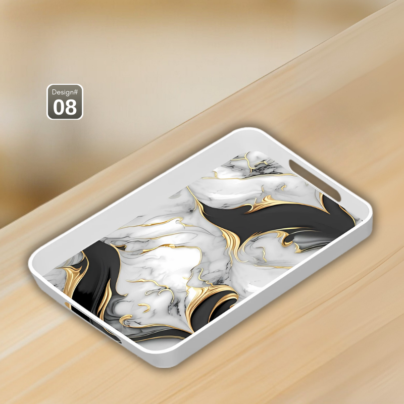 Dine Art 4-Piece Melamine Serving Tray Set – Elegant Design, Multi-Purpose with Handles