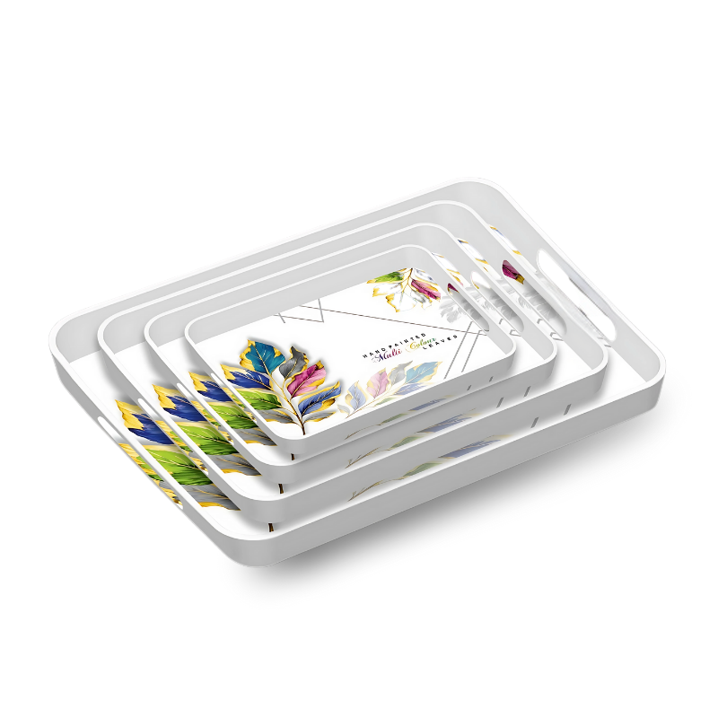 Dine Art 4-Piece Melamine Serving Tray Set – Elegant Design, Multi-Purpose with Handles