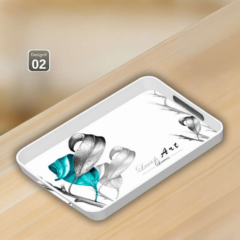 Dine Art 4-Piece Melamine Serving Tray Set – Elegant Design, Multi-Purpose with Handles