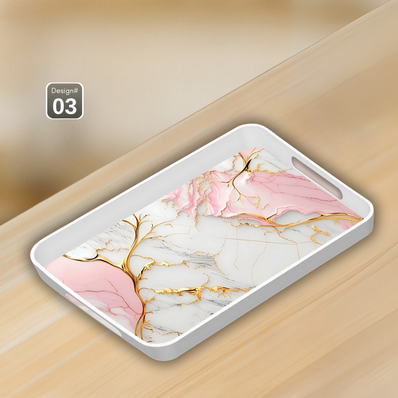 Dine Art 4-Piece Melamine Serving Tray Set – Elegant Design, Multi-Purpose with Handles