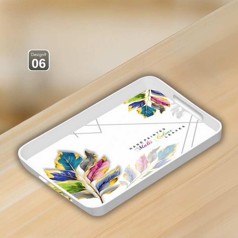 Dine Art 4-Piece Melamine Serving Tray Set – Elegant Design, Multi-Purpose with Handles