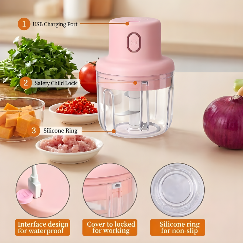 Electric Mini Food Chopper – 250ml Rechargeable Glass Bowl - Chefnest