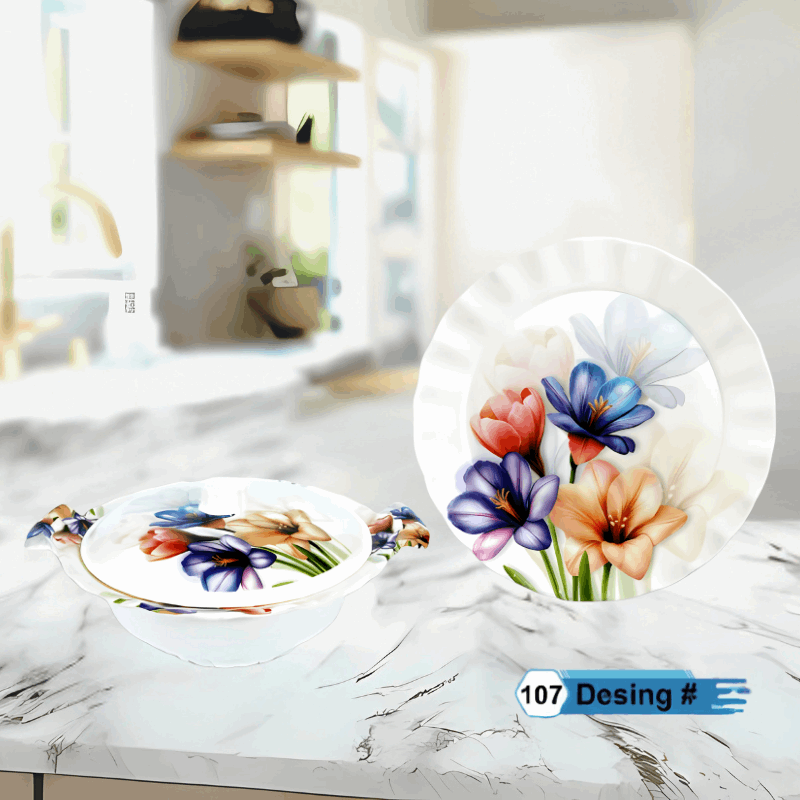 Famous 72-Piece Melamine Dinner Set – Single Glaze Shine, 6-Person Serving, 8 Elegant Designs