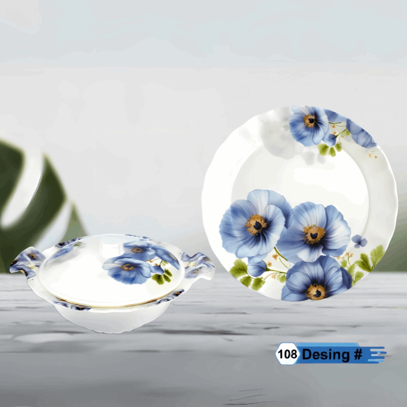Famous 72-Piece Melamine Dinner Set – Single Glaze Shine, 6-Person Serving, 8 Elegant Designs