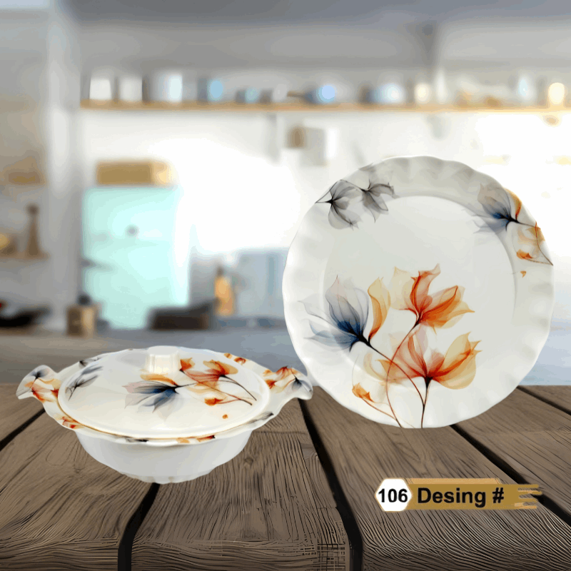 Famous 72-Piece Melamine Dinner Set – Single Glaze Shine, 6-Person Serving, 8 Elegant Designs