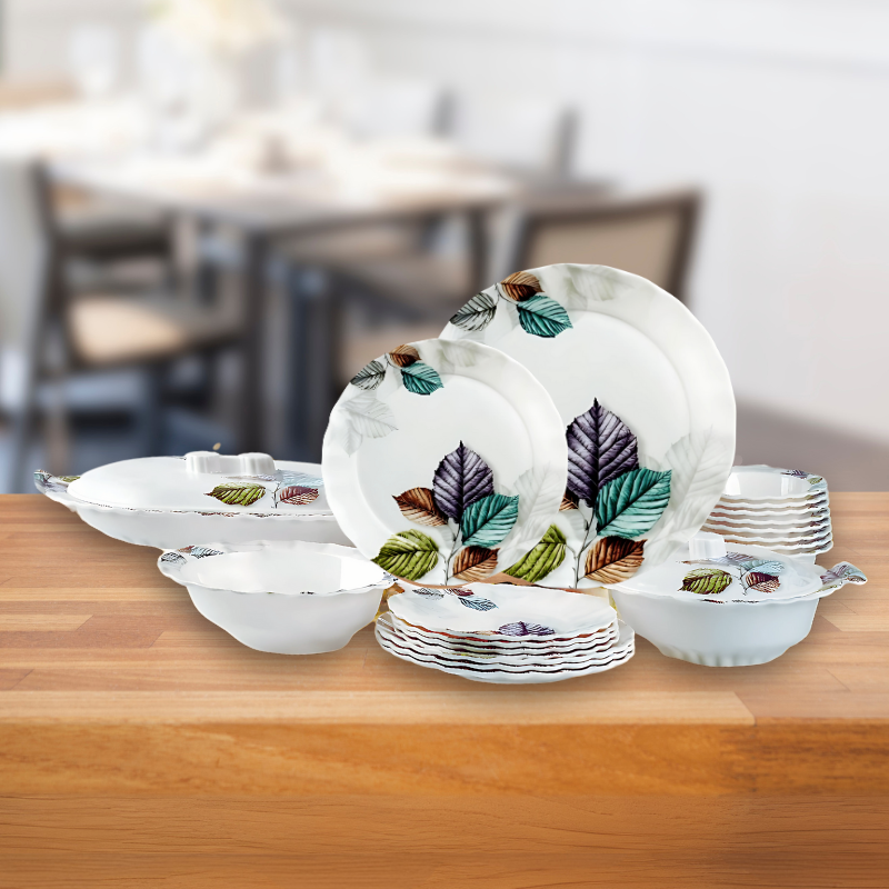 Famous 72-Piece Melamine Dinner Set – Single Glaze Shine, 6-Person Serving, 8 Elegant Designs